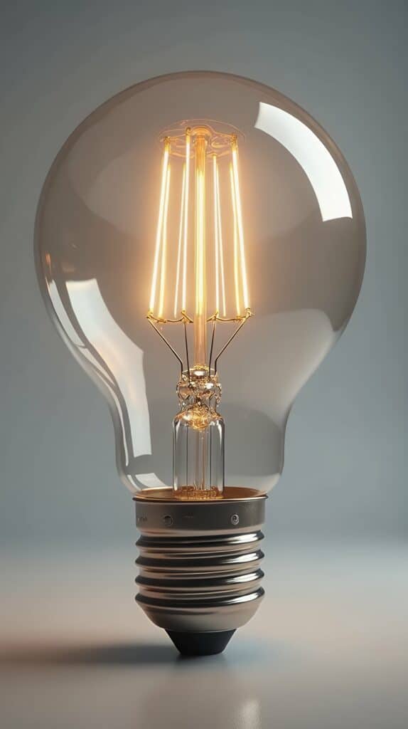 kreative gluhbirne lamp light electricity energy bulb idea stream glasses bright concept electric environment idea green inspiration force ecology innovation heaven blue technology symbol volt Ampoule allumée avec une lumière éclatante à l'intérieur, symbolisant l'énergie et l'innovation en électricité et gaz.